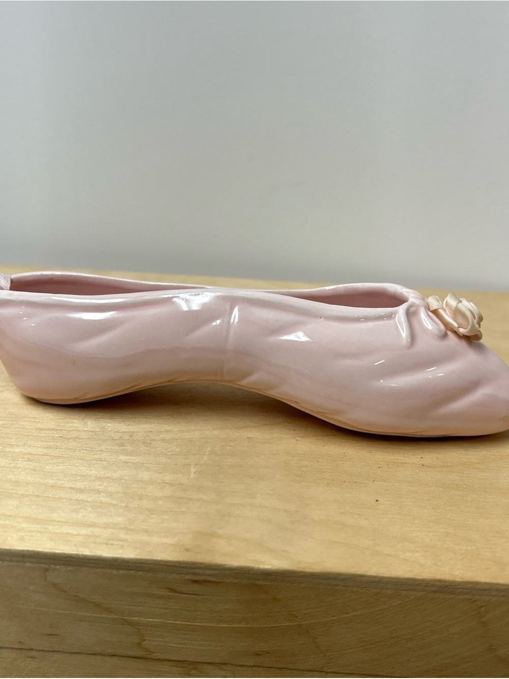 Russ light Pink Ceramic Ballet Shoe Figurine With Rose Accent 11411